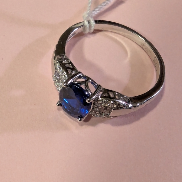 💙Blue Sapphire 925 Sterling Silver & CZ Designer Ring Size 8 NWT - Picture 5 of 14